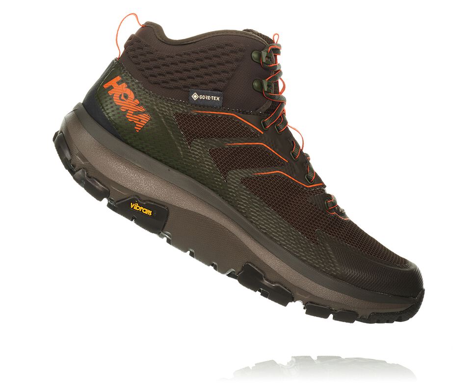 Men's Hoka One One Toa GORE-TEX Hiking Boots Black Olive/ Orange | STPHYO869