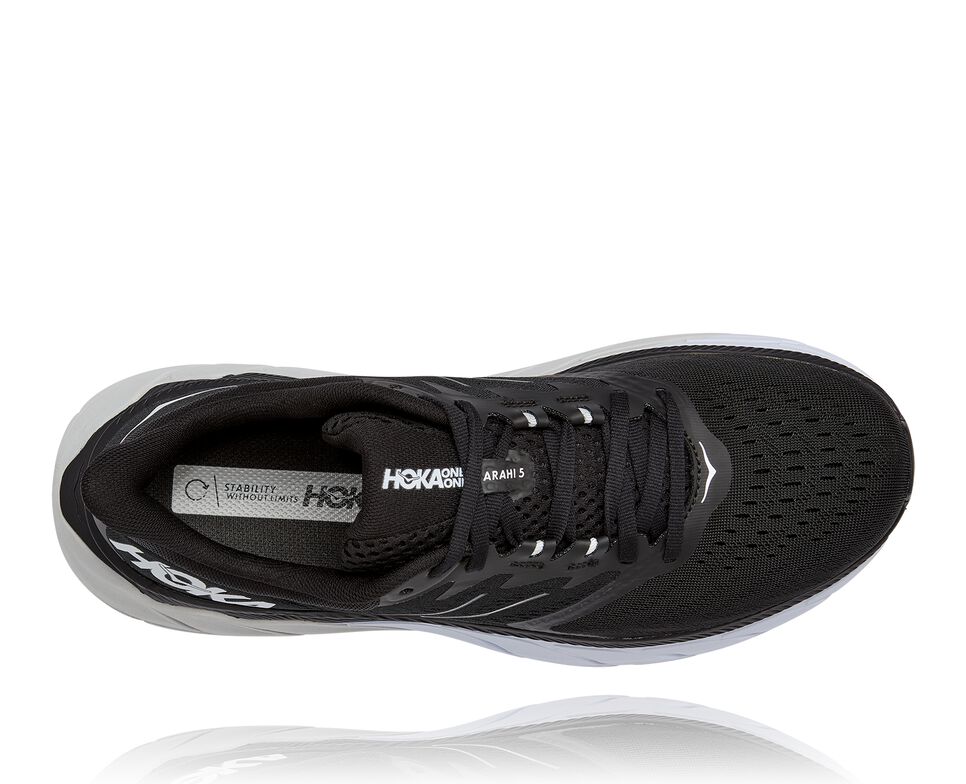 Women's Hoka One One Arahi 5 Road Running Shoes Black / White | DMSGYU956