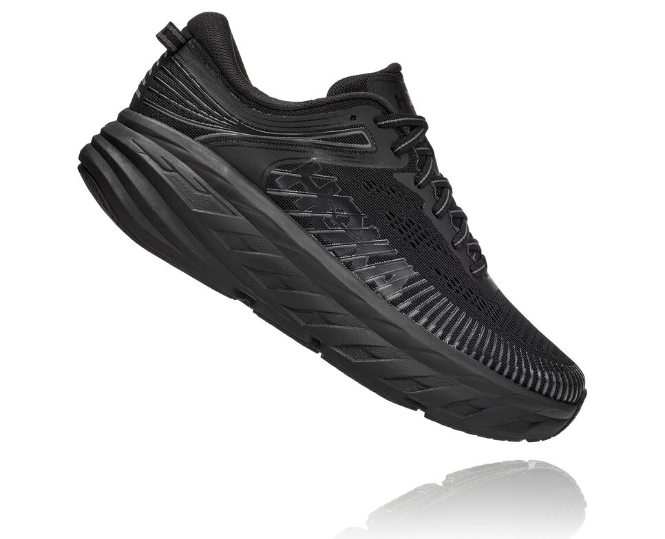 Women's Hoka One One Bondi 7 Road Running Shoes Black / Black | CVRHQZ216