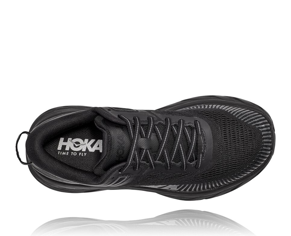 Women's Hoka One One Bondi 7 Road Running Shoes Black / Black | CVRHQZ216