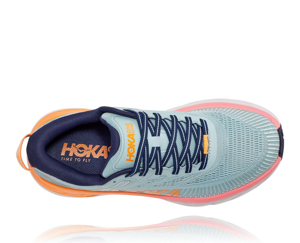 Women's Hoka One One Bondi 7 Road Running Shoes Blue Haze / Black Iris | HOVQJA546