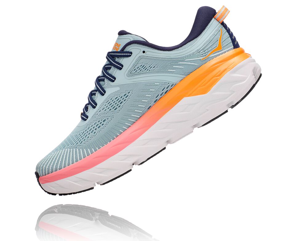 Women's Hoka One One Bondi 7 Road Running Shoes Blue Haze / Black Iris | HOVQJA546