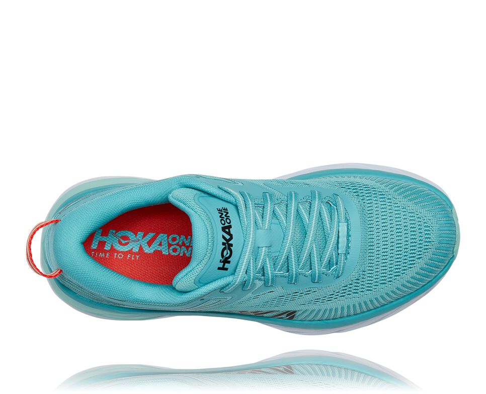 Women's Hoka One One Bondi 7 Road Running Shoes Aquarelle / Eggshell Blue | IOPHWN296