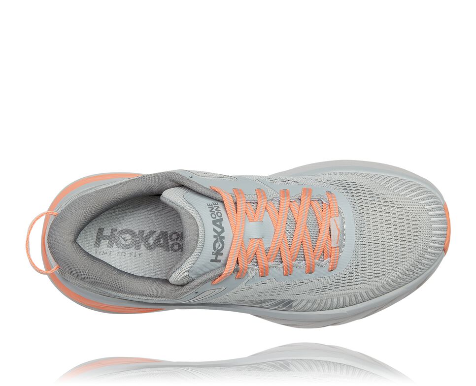 Women's Hoka One One Bondi 7 Road Running Shoes Harbor Mist / Sharkskin | YCNMSJ846