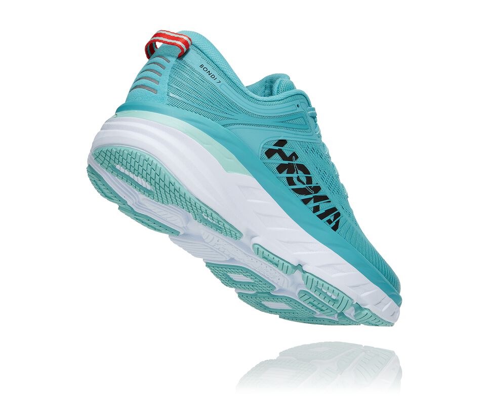 Women's Hoka One One Bondi 7 Road Running Shoes Aquarelle / Eggshell Blue | ZBETSR763