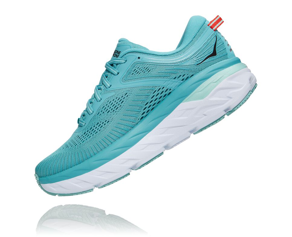 Women's Hoka One One Bondi 7 Road Running Shoes Aquarelle / Eggshell Blue | ZBETSR763