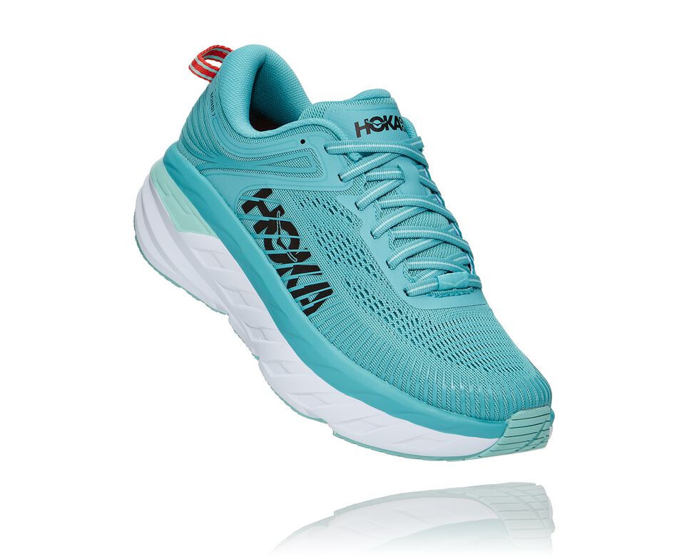 Women\'s Hoka One One Bondi 7 Road Running Shoes Aquarelle / Eggshell Blue | ZBETSR763