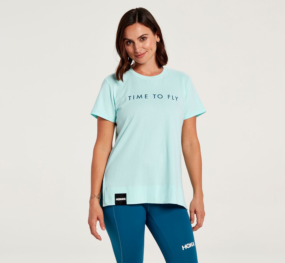 Women\'s Hoka One One Brand Tee Running Tees Blue Tint | RWEJMI768