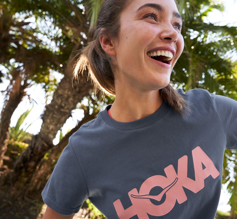 Women's Hoka One One Brand Tee Running Tees Ombre Blue | WOINKJ361