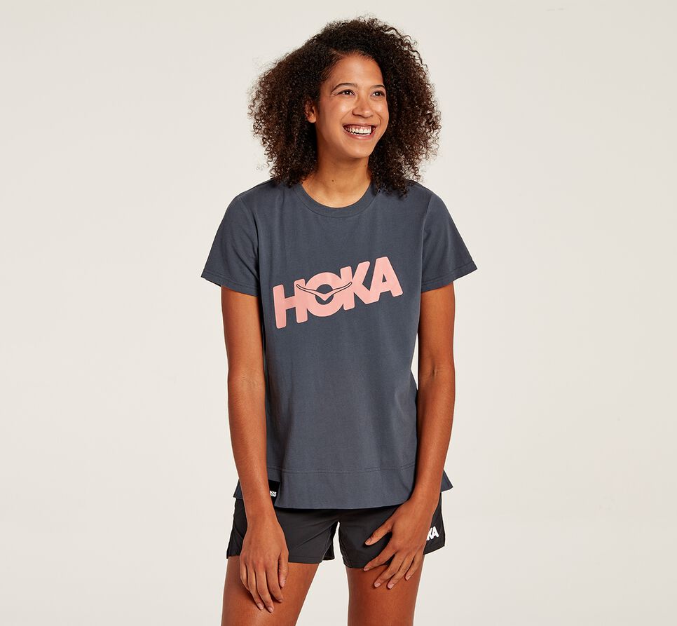 Women\'s Hoka One One Brand Tee Running Tees Ombre Blue | WOINKJ361