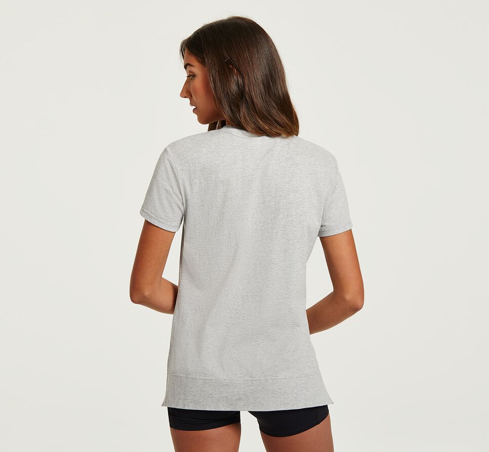 Women's Hoka One One Brand Tee Running Tees Heather Grey / Cantaloupe | ZQJXYP206