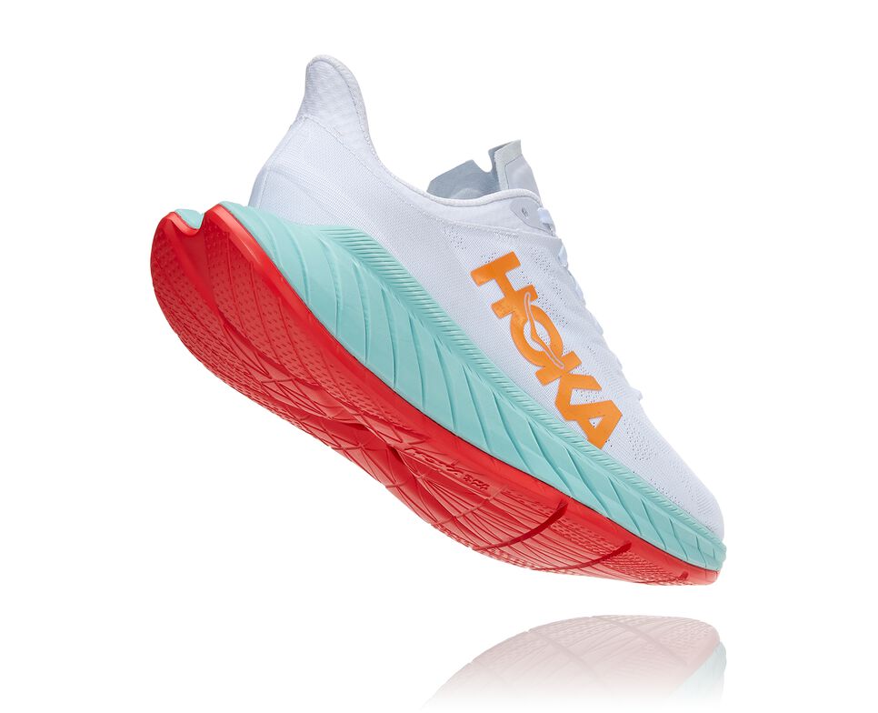 Women's Hoka One One Carbon X 2 Road Running Shoes White / Blazing Orange | BKESZN620