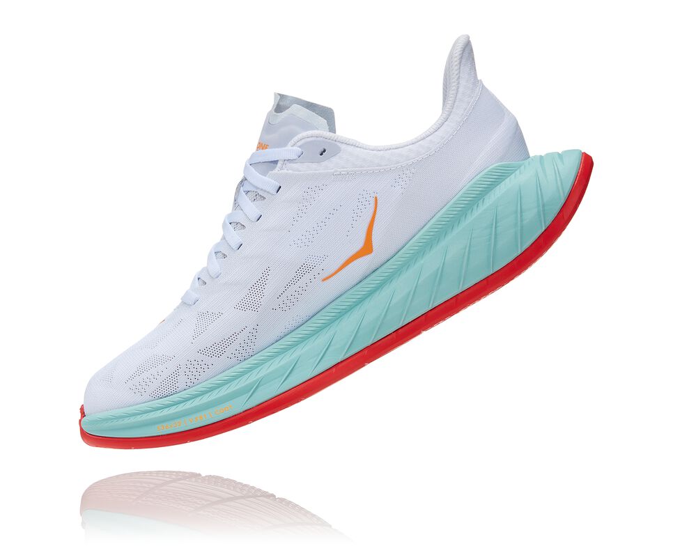 Women's Hoka One One Carbon X 2 Road Running Shoes White / Blazing Orange | BKESZN620