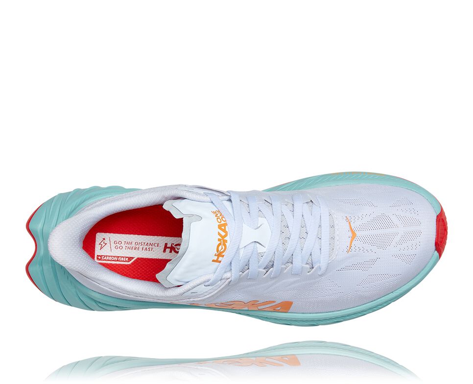 Women's Hoka One One Carbon X 2 Road Running Shoes White / Blazing Orange | BKESZN620