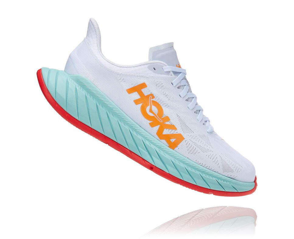 Women's Hoka One One Carbon X 2 Road Running Shoes White / Blazing Orange | BKESZN620