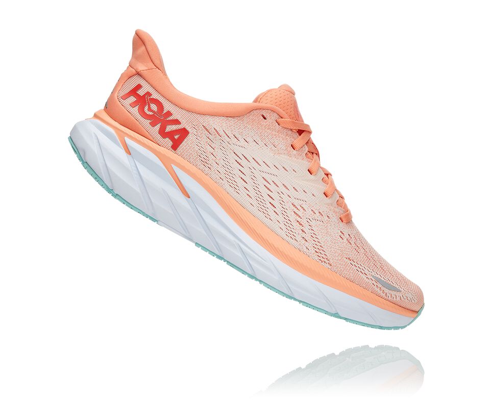 Women's Hoka One One Clifton 8 Road Running Shoes Cantaloupe / Silver Peony | DYALMK361