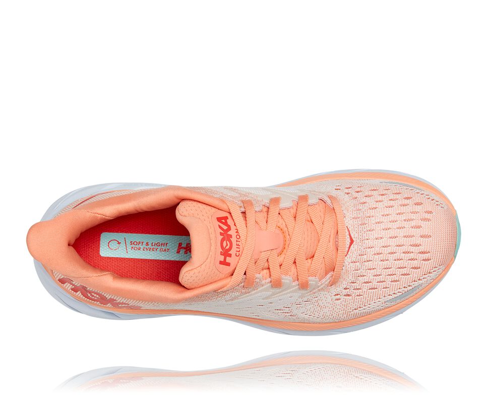 Women's Hoka One One Clifton 8 Road Running Shoes Cantaloupe / Silver Peony | DYALMK361