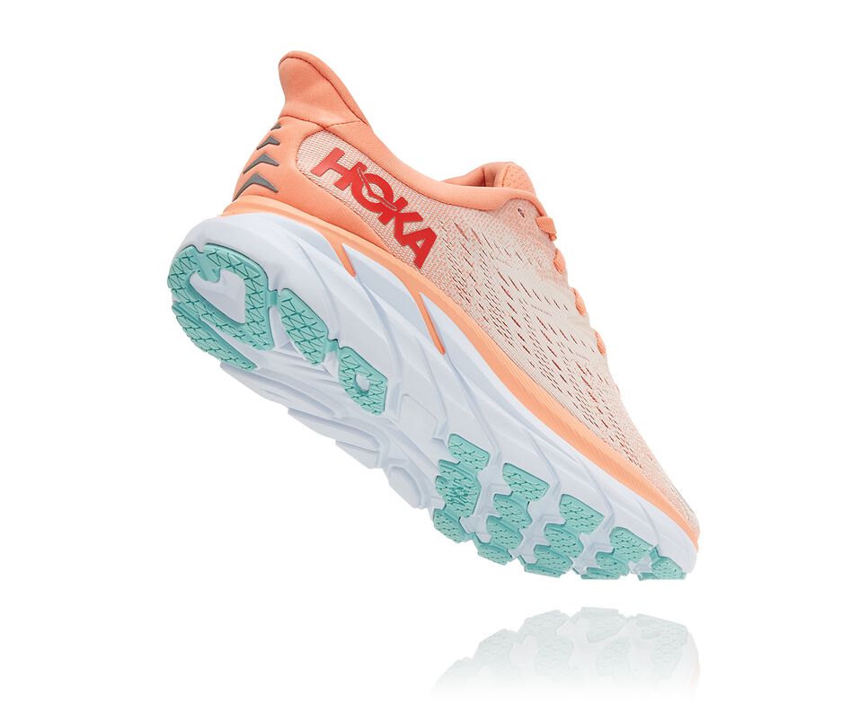 Women's Hoka One One Clifton 8 Road Running Shoes Cantaloupe / Silver Peony | DYALMK361