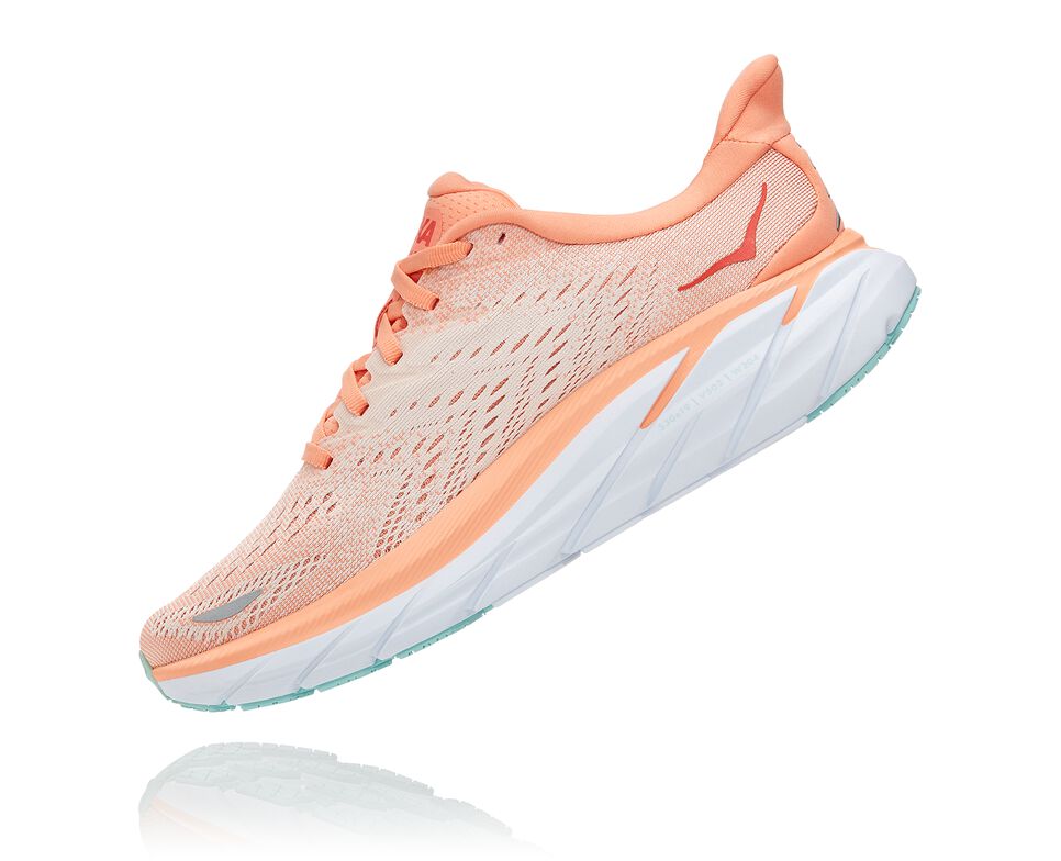 Women's Hoka One One Clifton 8 Road Running Shoes Cantaloupe / Silver Peony | DYALMK361