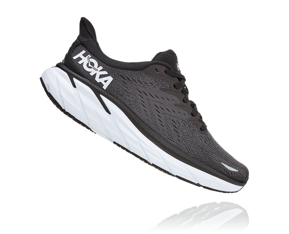 Women's Hoka One One Clifton 8 Road Running Shoes Black / White | QVXLDU586