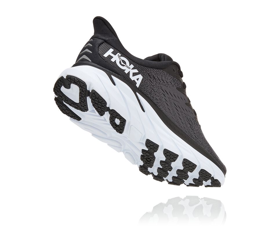 Women's Hoka One One Clifton 8 Road Running Shoes Black / White | QVXLDU586