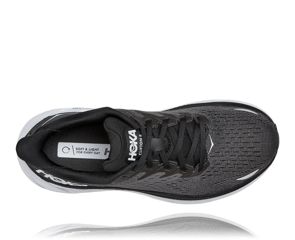 Women's Hoka One One Clifton 8 Road Running Shoes Black / White | QVXLDU586