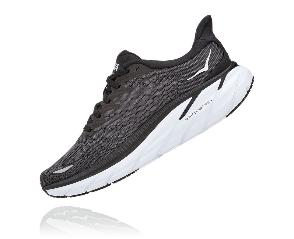 Women's Hoka One One Clifton 8 Road Running Shoes Black / White | QVXLDU586