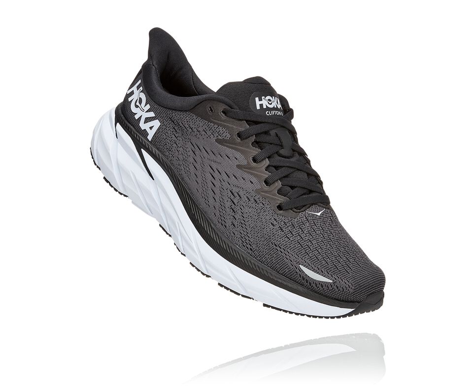 Women\'s Hoka One One Clifton 8 Road Running Shoes Black / White | QVXLDU586