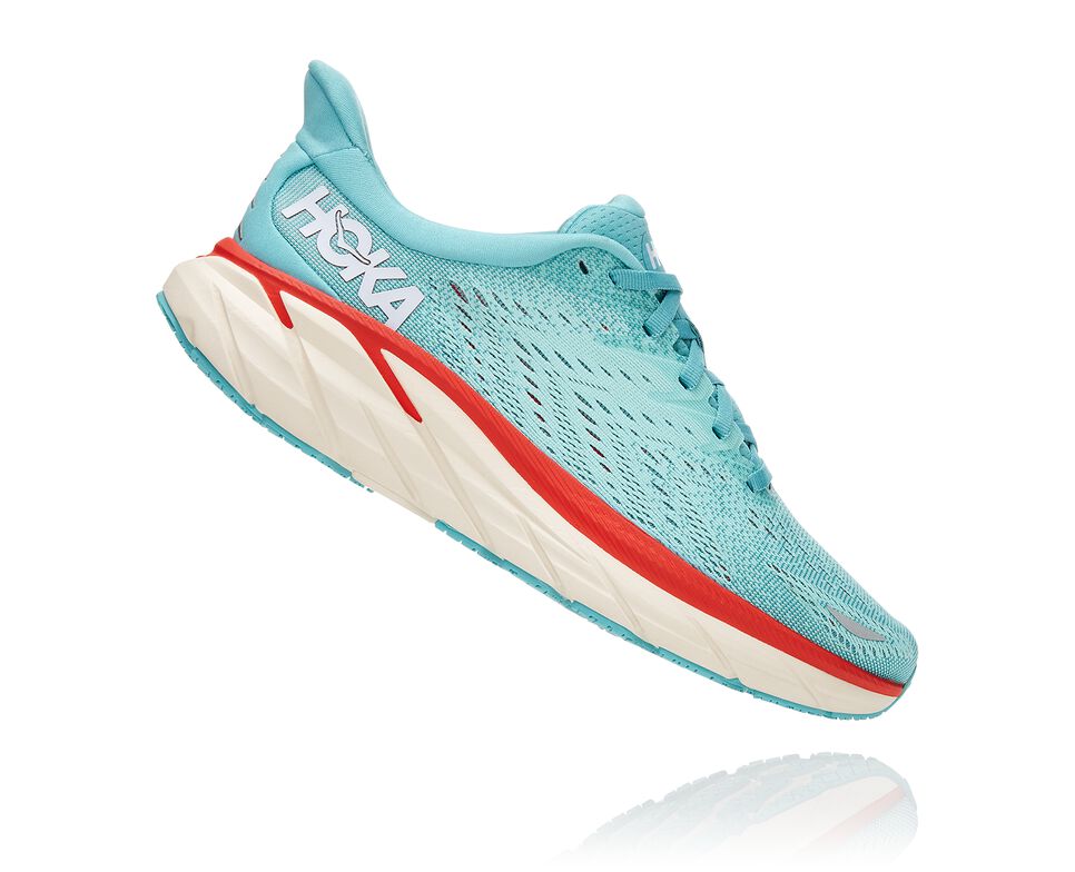 Women's Hoka One One Clifton 8 Road Running Shoes Aquarelle / Eggshell Blue | TWJLQD341