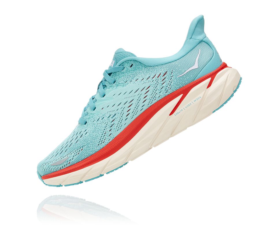 Women's Hoka One One Clifton 8 Road Running Shoes Aquarelle / Eggshell Blue | TWJLQD341