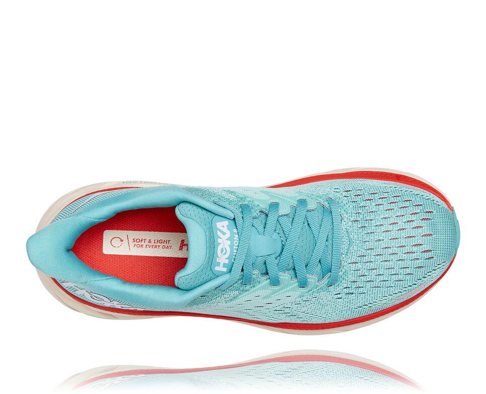 Women's Hoka One One Clifton 8 Road Running Shoes Aquarelle / Eggshell Blue | TWJLQD341