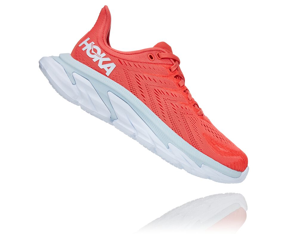 Women's Hoka One One Clifton Edge Road Running Shoes Hot Coral / White | BARGTL502