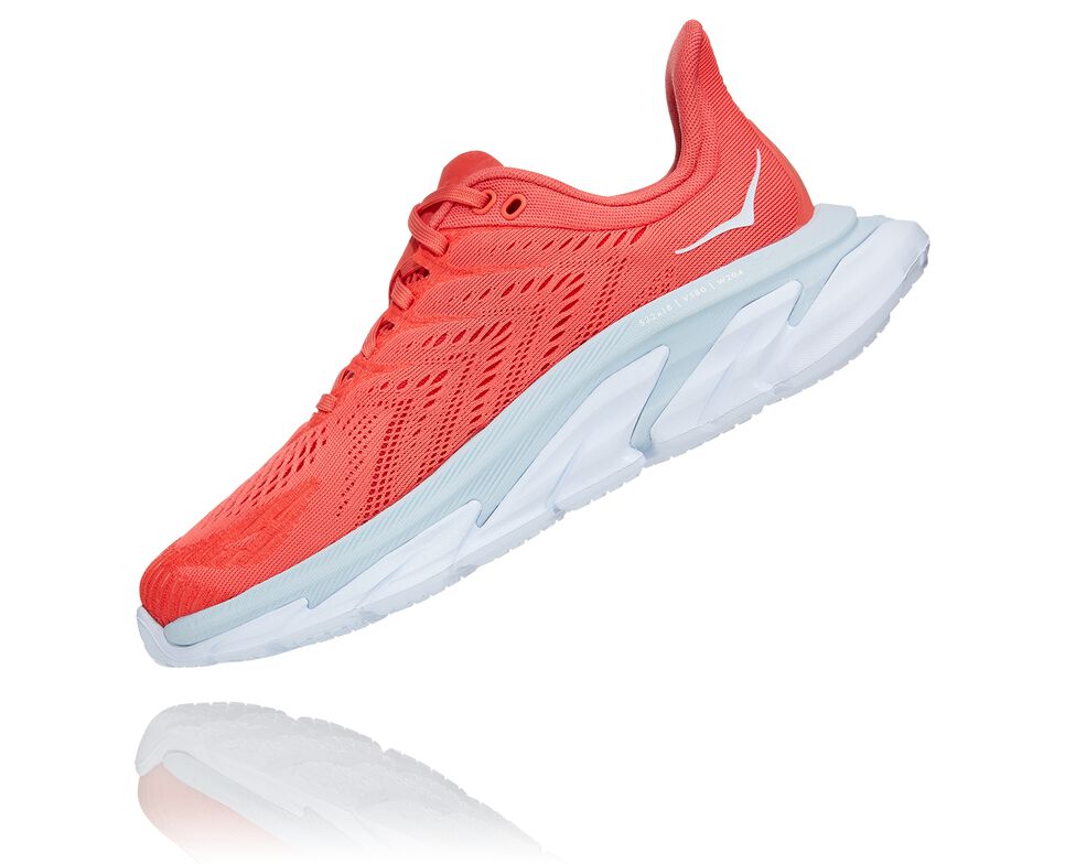 Women's Hoka One One Clifton Edge Road Running Shoes Hot Coral / White | BARGTL502