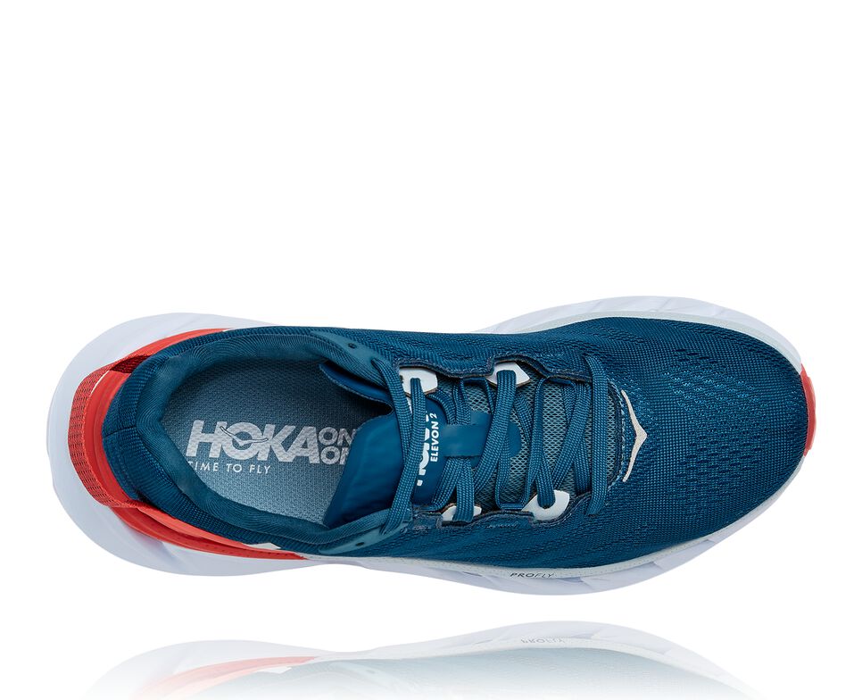 Women's Hoka One One Elevon 2 Road Running Shoes Moroccan Blue / Hot Coral | XKSMBD384