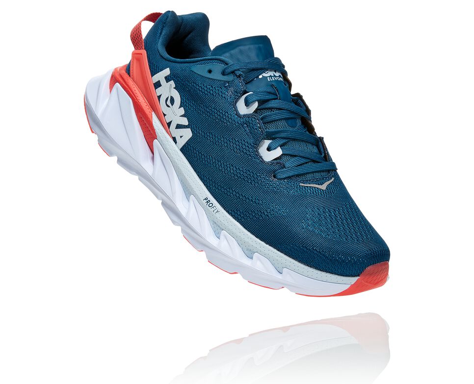 Women\'s Hoka One One Elevon 2 Road Running Shoes Moroccan Blue / Hot Coral | XKSMBD384