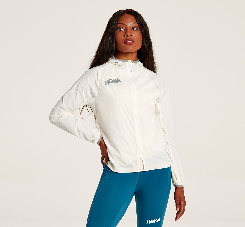 Women\'s Hoka One One Full-Zip Wind Jackets White | DBECLU859