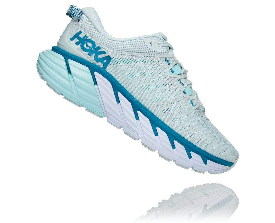 Women's Hoka One One Gaviota 3 Road Running Shoes Morning Mist / Blue Tint | FKCPMY457