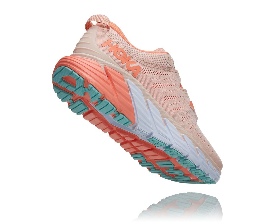 Women's Hoka One One Gaviota 3 Road Running Shoes Silver Peony / Cantaloupe | KWNXMI840