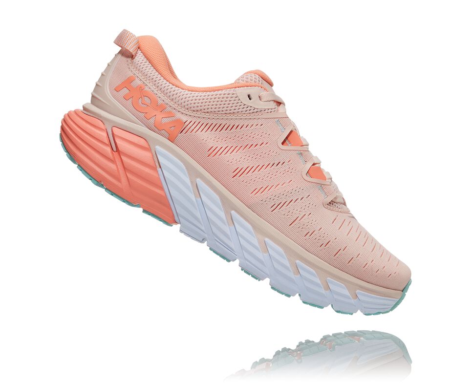 Women's Hoka One One Gaviota 3 Road Running Shoes Silver Peony / Cantaloupe | KWNXMI840