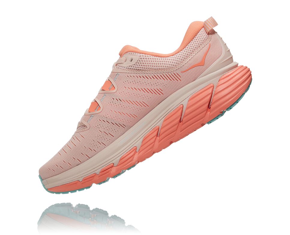 Women's Hoka One One Gaviota 3 Road Running Shoes Silver Peony / Cantaloupe | RSYDXF276