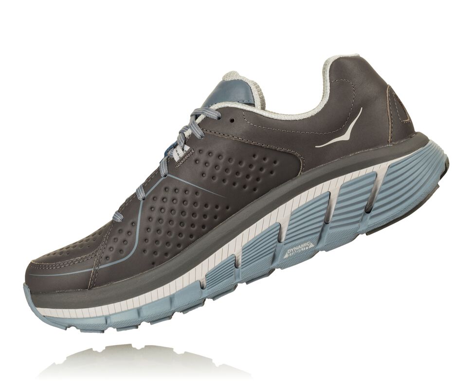 Women's Hoka One One Gaviota Leather Trail Running Shoes Charcoal / Tradewinds | QBOPXY317