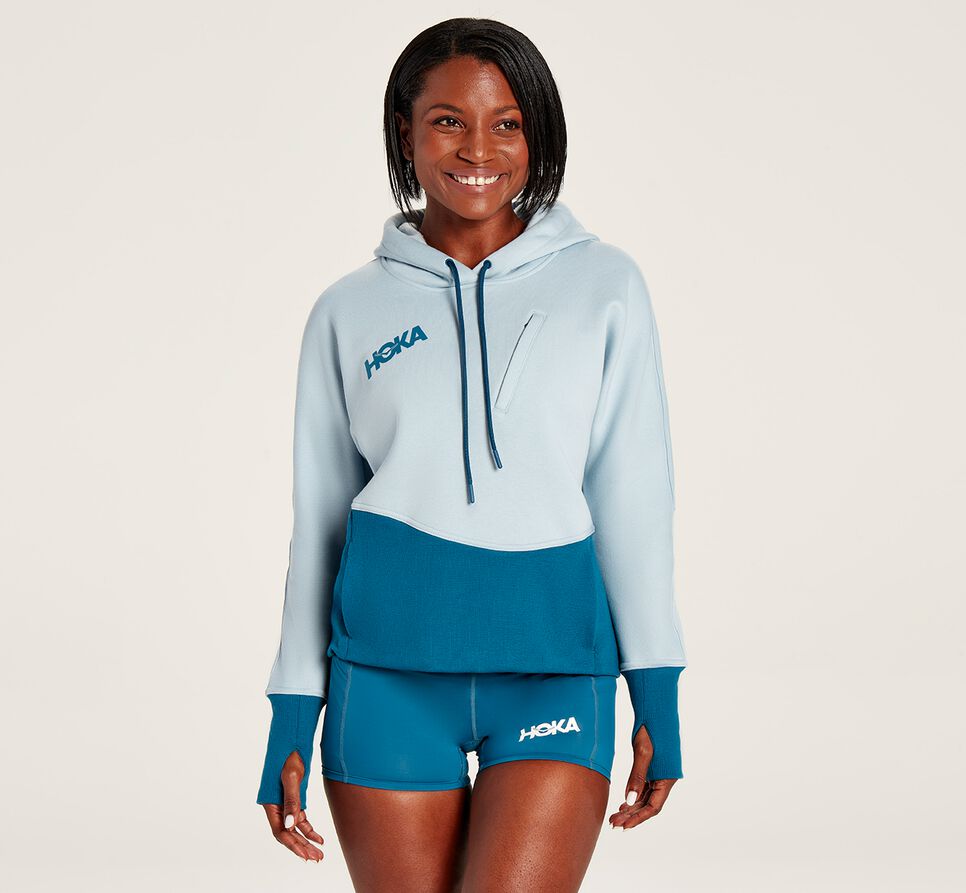 Women\'s Hoka One One Hoodie Hoodie Blue Fog | AHNSCP910