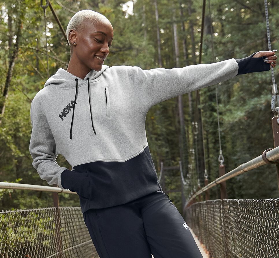 Women's Hoka One One Hoodie Hoodie Heather Grey | KQAMLD261