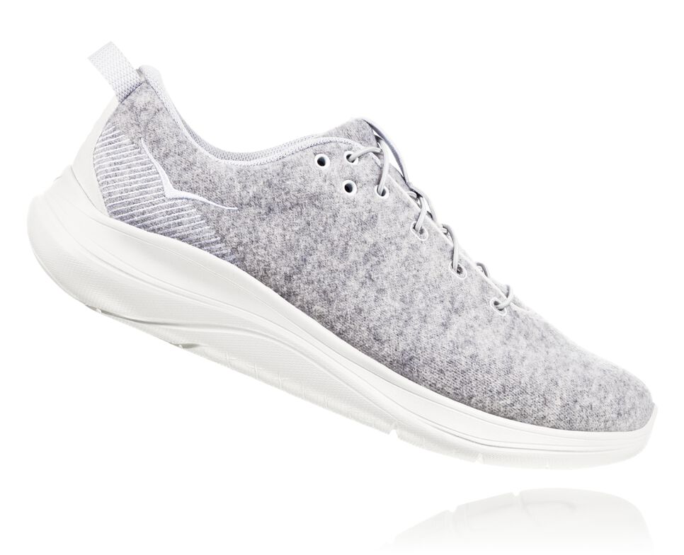 Women's Hoka One One Hupana Flow Wool Road Running Shoes Lunar Rock / Blanc De Blanc | KRZFYB563