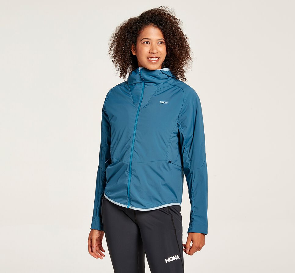 Women\'s Hoka One One Hybrid Run Jackets Moroccan Blue | MQRJNX801