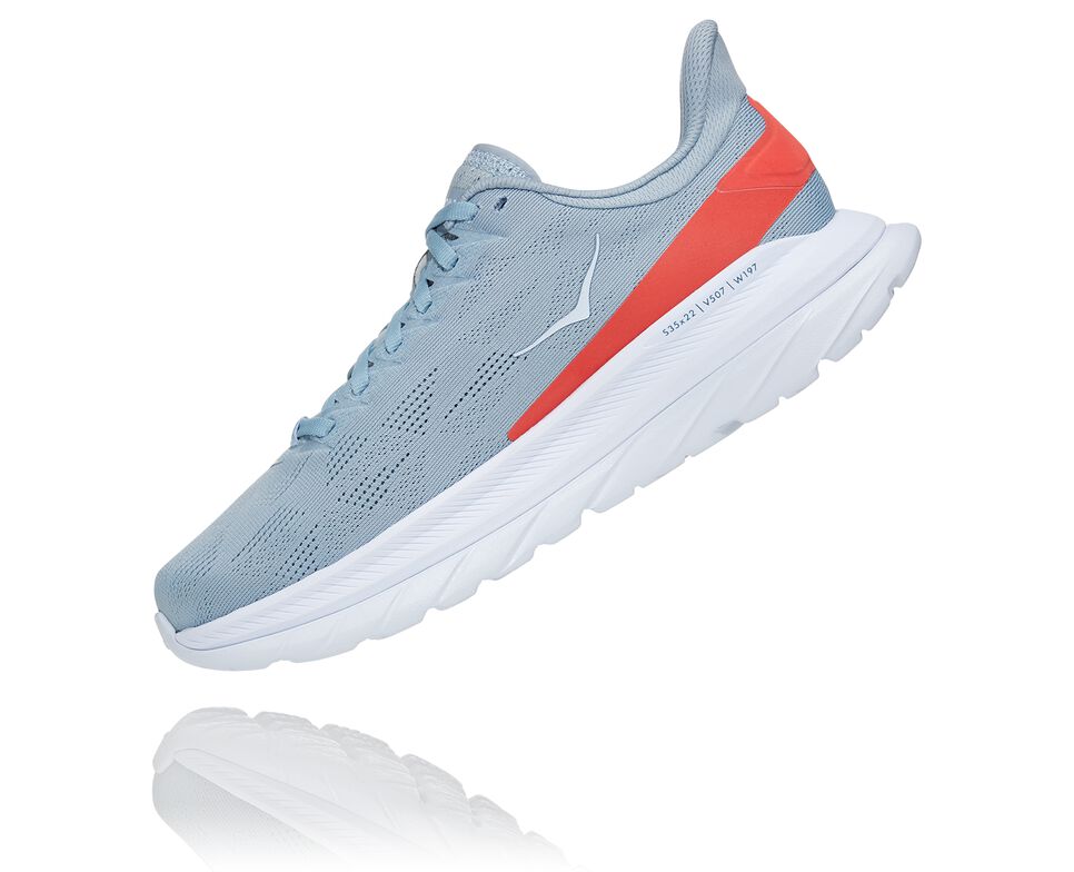 Women's Hoka One One Mach 4 Road Running Shoes Blue Fog / Hot Coral | JQBGIE460