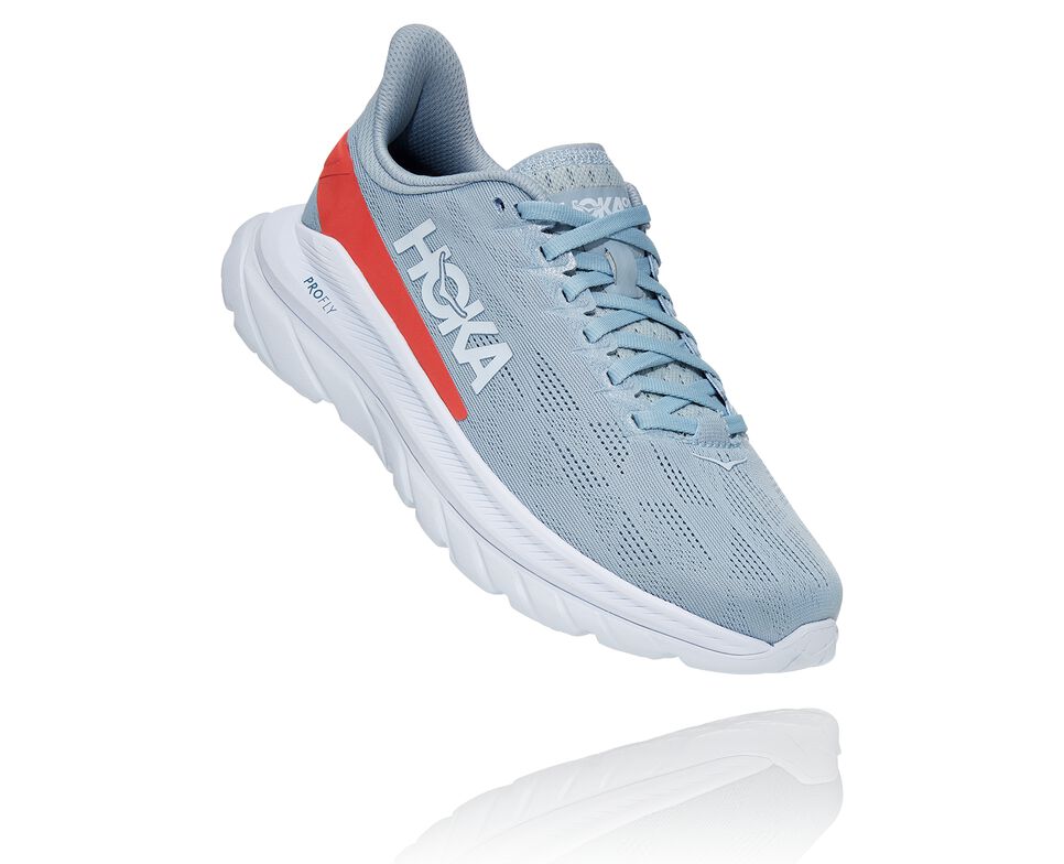 Women\'s Hoka One One Mach 4 Road Running Shoes Blue Fog / Hot Coral | JQBGIE460