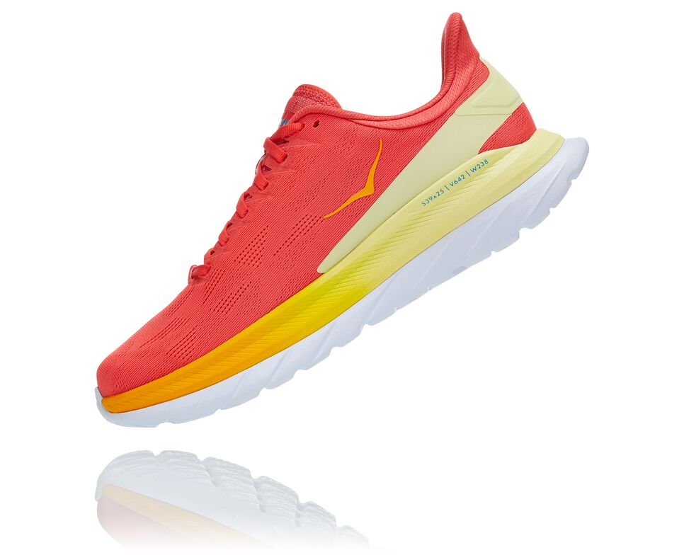 Women's Hoka One One Mach 4 Road Running Shoes Hot Coral / Saffron | XNLJHM307