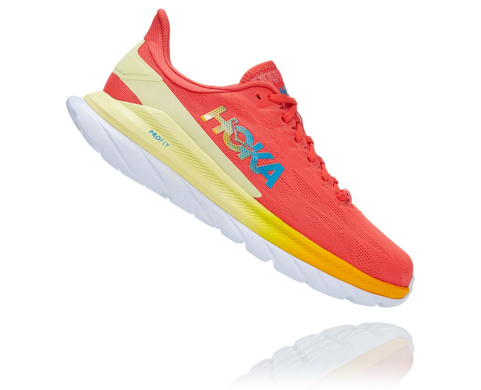 Women's Hoka One One Mach 4 Road Running Shoes Hot Coral / Saffron | XNLJHM307