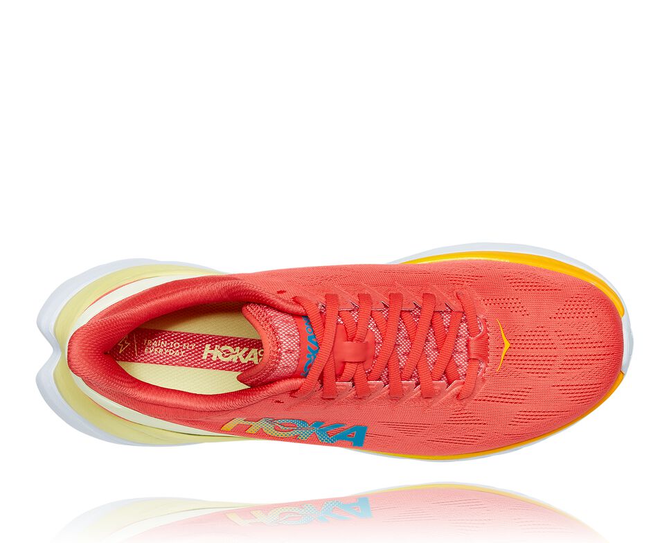 Women's Hoka One One Mach 4 Road Running Shoes Hot Coral / Saffron | XNLJHM307